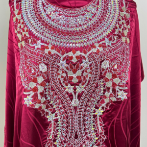 Red High Neck Jakar Silk Mukhawar